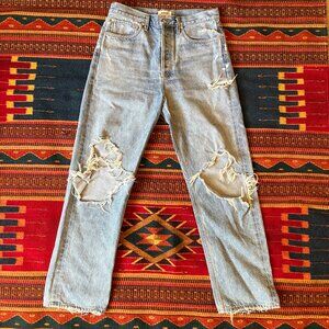 AGOLDE Distressed High Rise Wide Leg Jeans - Size 28 Button Fly